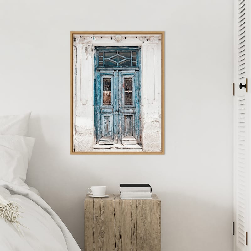 Blue Door Naxos by Bella Eve Framed Canvas Wall Art Print - Sylvie Natural