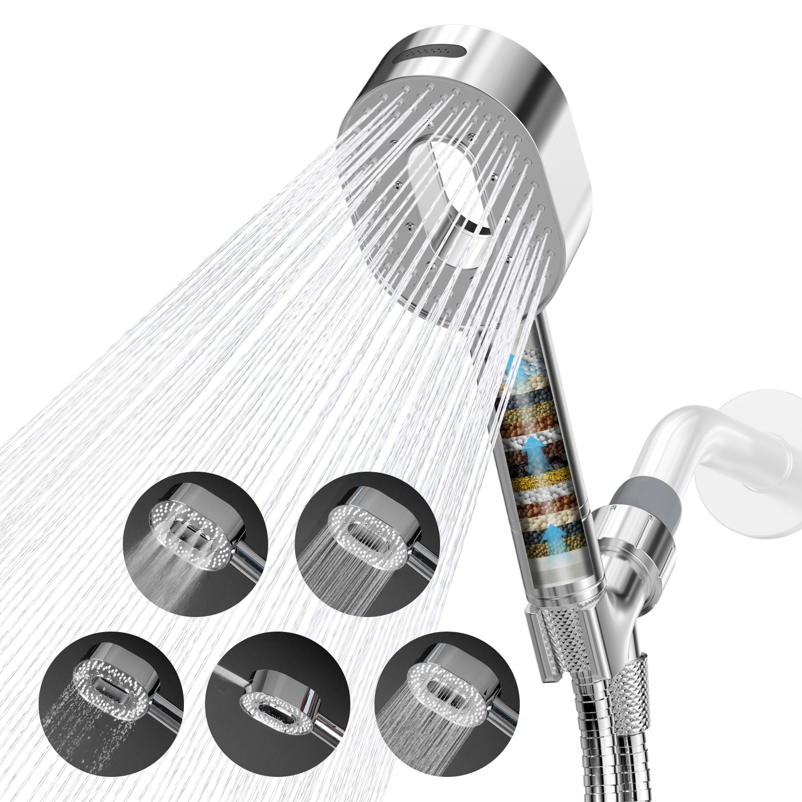 High Pressure 5 Spray Mode Handheld Showerhead with Filters