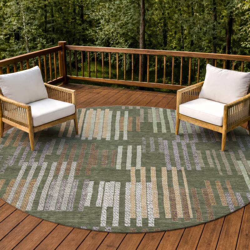 Machine Washable Indoor/ Outdoor Modern Pines Chantille Rug - Olive - 8' x 8'