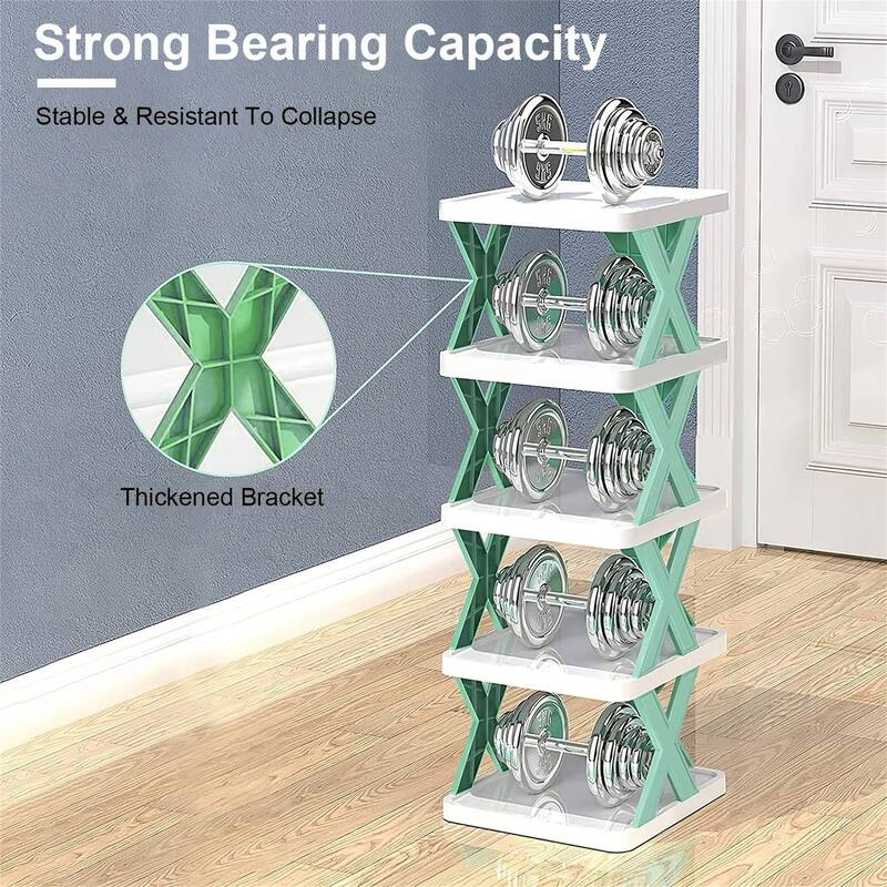 9 Tier Narrow Shoe Rack Plastic Vertical Shoe Organizer Free Standing Shelf Closet