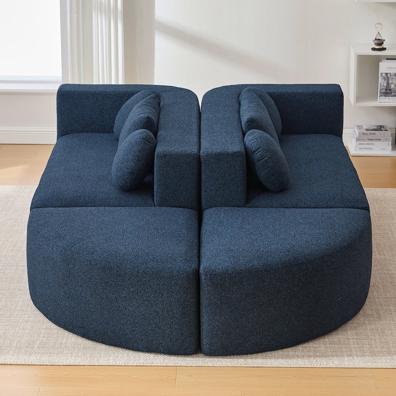 Curved Modular Sectional Boneless Upholstered Sofa Convertible Sleeper Sofa Bed, Free Combination, Boucle Deep Seating Sofa