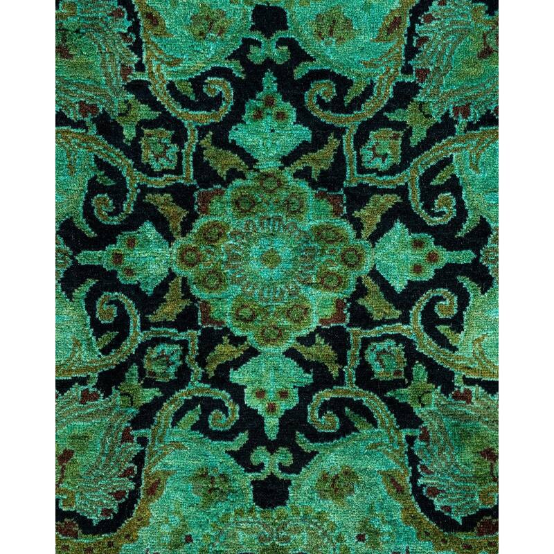 Overton Hand Knotted Wool Vintage Inspired Modern Contemporary Overdyed Green Area Rug - 6' 0" x 8' 9"