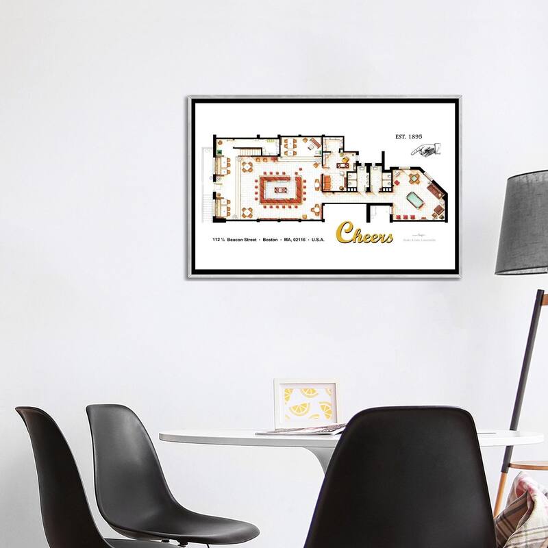 iCanvas "The Bar From Cheers" by TV Floorplans & More Framed