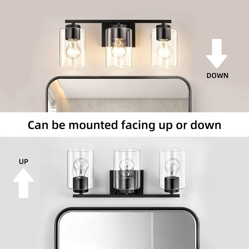 17 in. Matte Black 3-Light Vanity Light with Clear Glass Shades - Matte Black