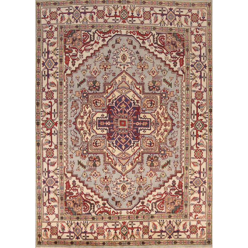 Geometric Traditional Heriz Serapi Indian Rug Handmade Wool Carpet - 7'11" x 9'10"