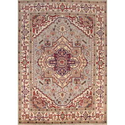 Geometric Traditional Heriz Serapi Indian Rug Handmade Wool Carpet - 7'11" x 9'10"