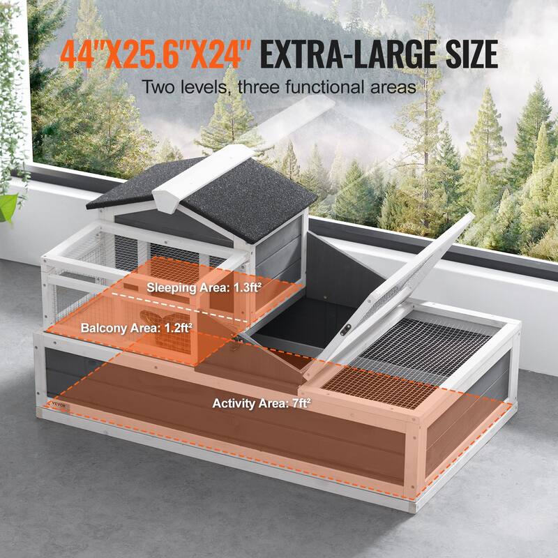 Tortoise House,Tortoise Habitat with Balcony & 2 Stories, Wooden Tortoise Enclosure Indoor & Outdoor