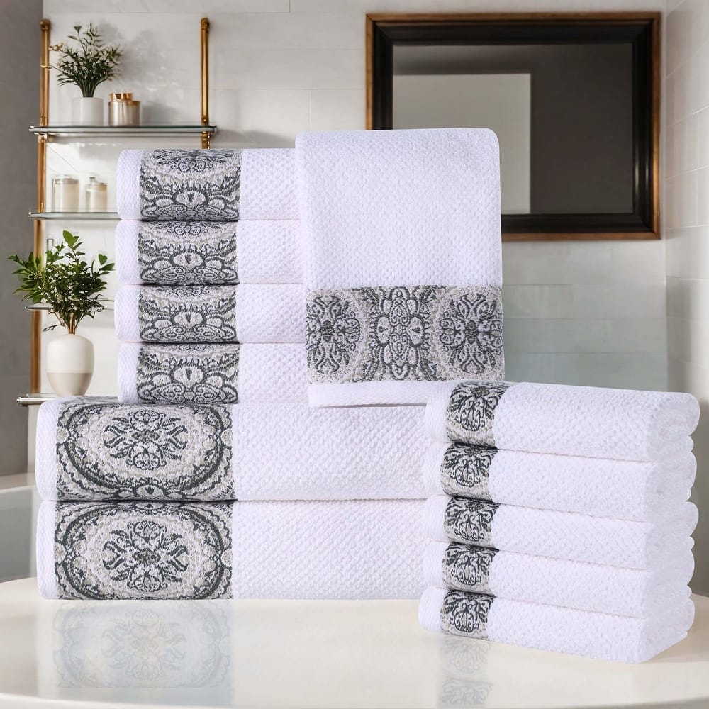 Superior Medallion Cotton Jacquard Texture 12 Piece Assorted Towel Set