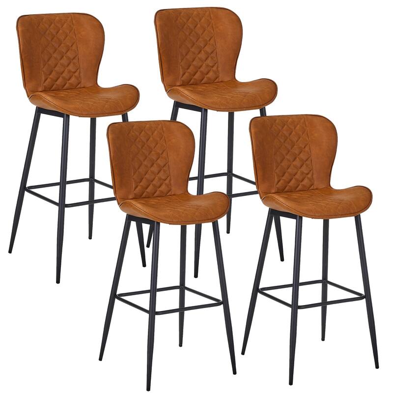 Javlergo Bar Stool Set of 2/4/6 Brown PU Leather Counter Height Bar Stools Armless Black Frame with Square Footrest - Set of 4 - Brown