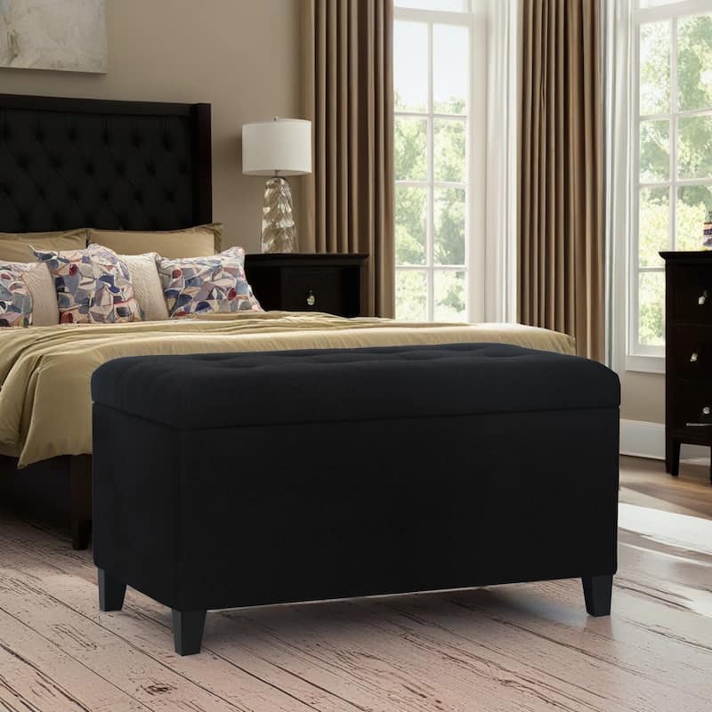 Adeco Rectangular Storage Ottoman Faux Leather Bench Lift-top Footrest