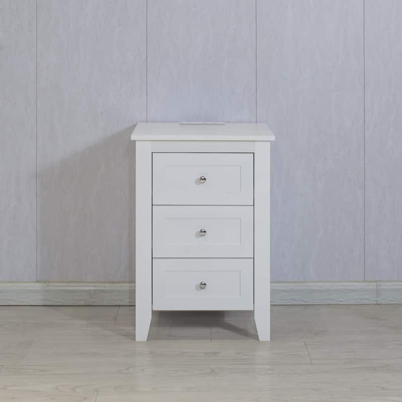 White 3 Drawer Nightstand with Charging Station and USB Ports & Power Outlets