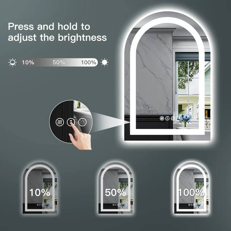 Full Size Arch Front & Back LED Lighted Anti-fog Tempered Glass Wall Bathroom Vanity Mirror, ETL Certified, 3-Year Warranty
