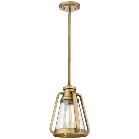 Everett 1 Light 7 Inch Mini Pendant Natural Brass Finish with Clear Glass - Natural Brass