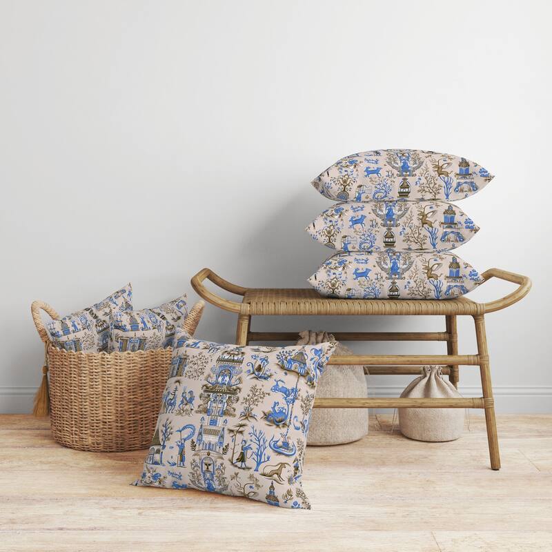 Imperial Elegance Faux Suede Reversible Throw Pillow Ivory and Blue