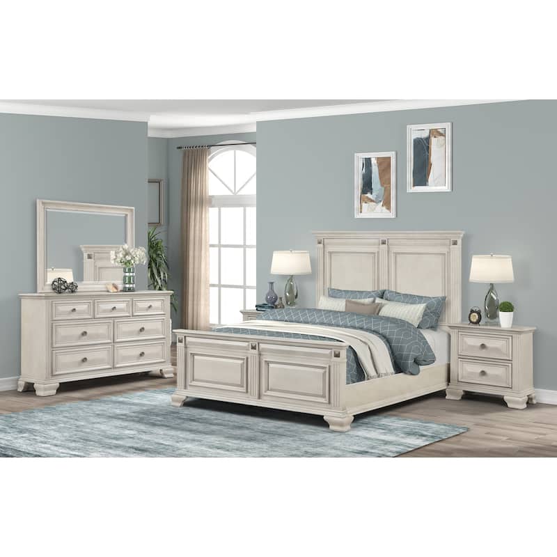 Roundhill Furniture Renova Distressed Parchment Wood 5-piece Bedroom Set - Queen