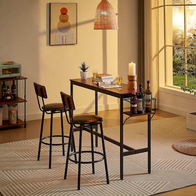3 PCS Industrial Bar Table Set with Wine Rack