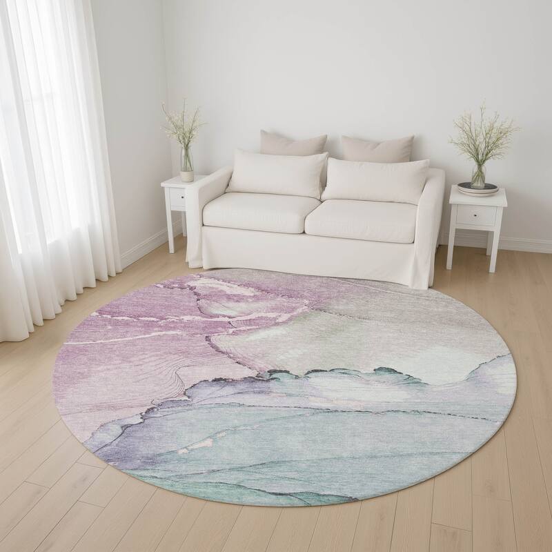 Premium Washable Super Soft Abstract Watercolor Mayfield Rug - Seafoam - 8' x 8'