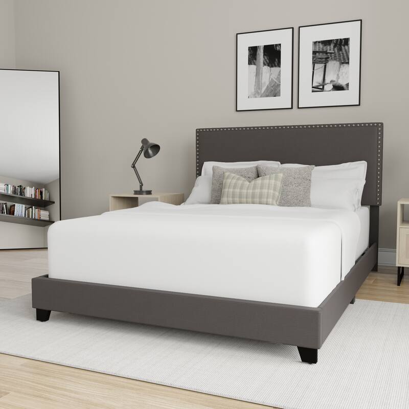 Gayle Nailhead Trim Upholstered Bed, by Hillsdale