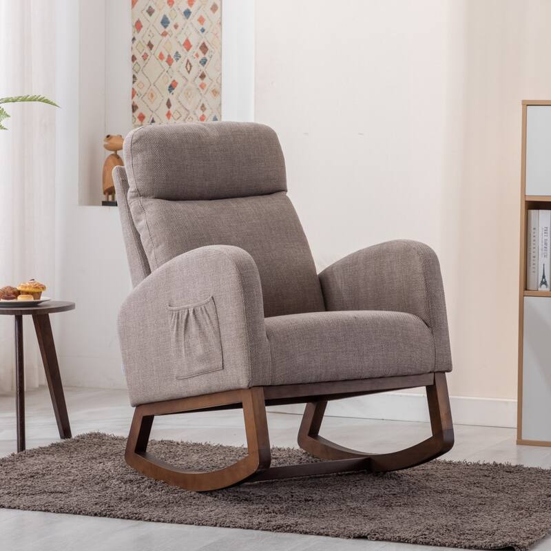 Modern Linen Upholstered Rocking Chair, Living Room Lounge Arm Chair
