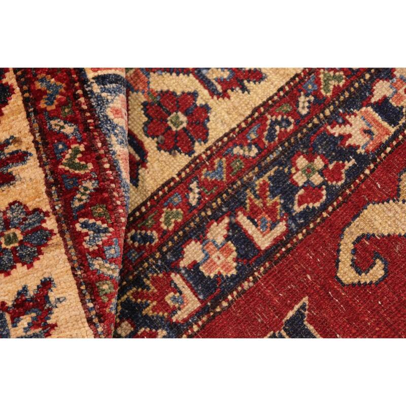 Caucasian Super Kazak Raiden Red/Beige Hand Knotted Wool Rug - 7'8'' x 11'2''