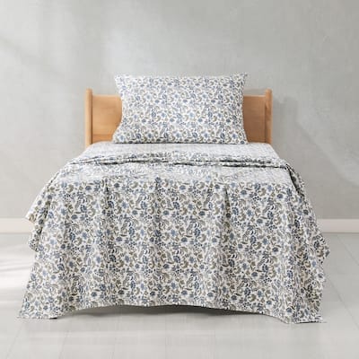 Lush Decor Lillian Block Print Blue Cotton Sheet Set