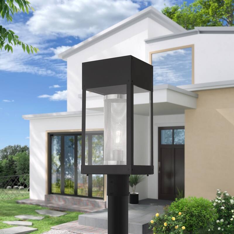 Livex Lighting 1-Light Black Outdoor Post Top Lantern, 20763-04 - 8"L x 7"W x 19"H