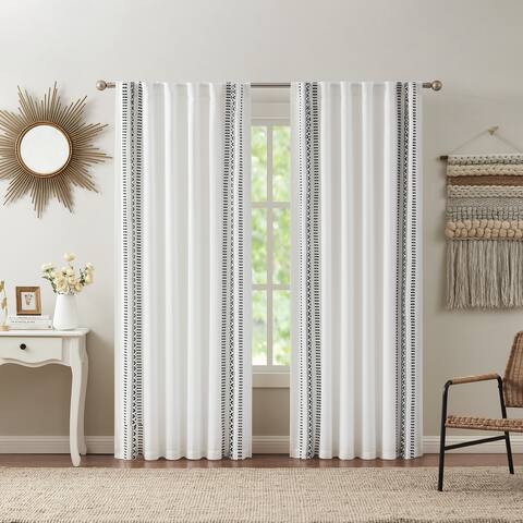 Indigo Ink Rogue Embroidered Rod Pocket Blackout Curtain Panel, 52" x 95"