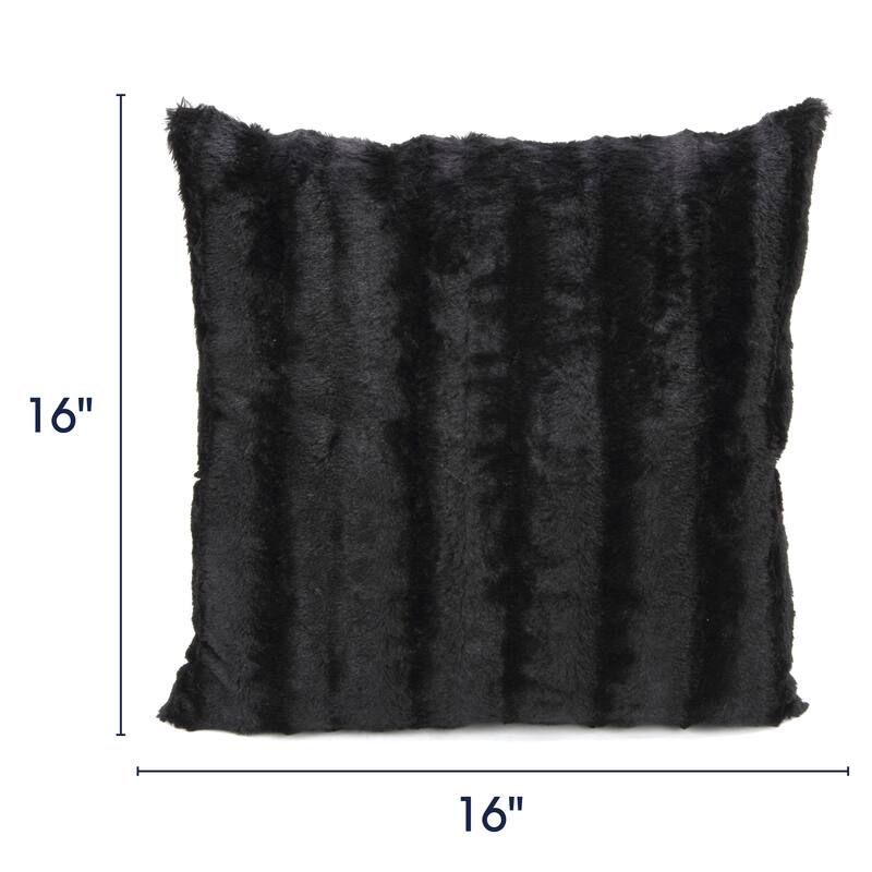 Cheer Collection Solid Color Faux Fur Throw Pillows (Set of 2) - 16 x 16 - Black