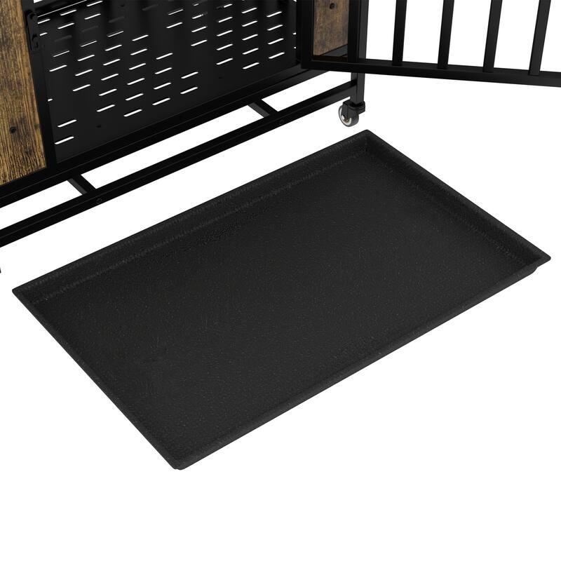 Dog House Furniture, Wooden Dog House Dining Table with Iron Door and Tray