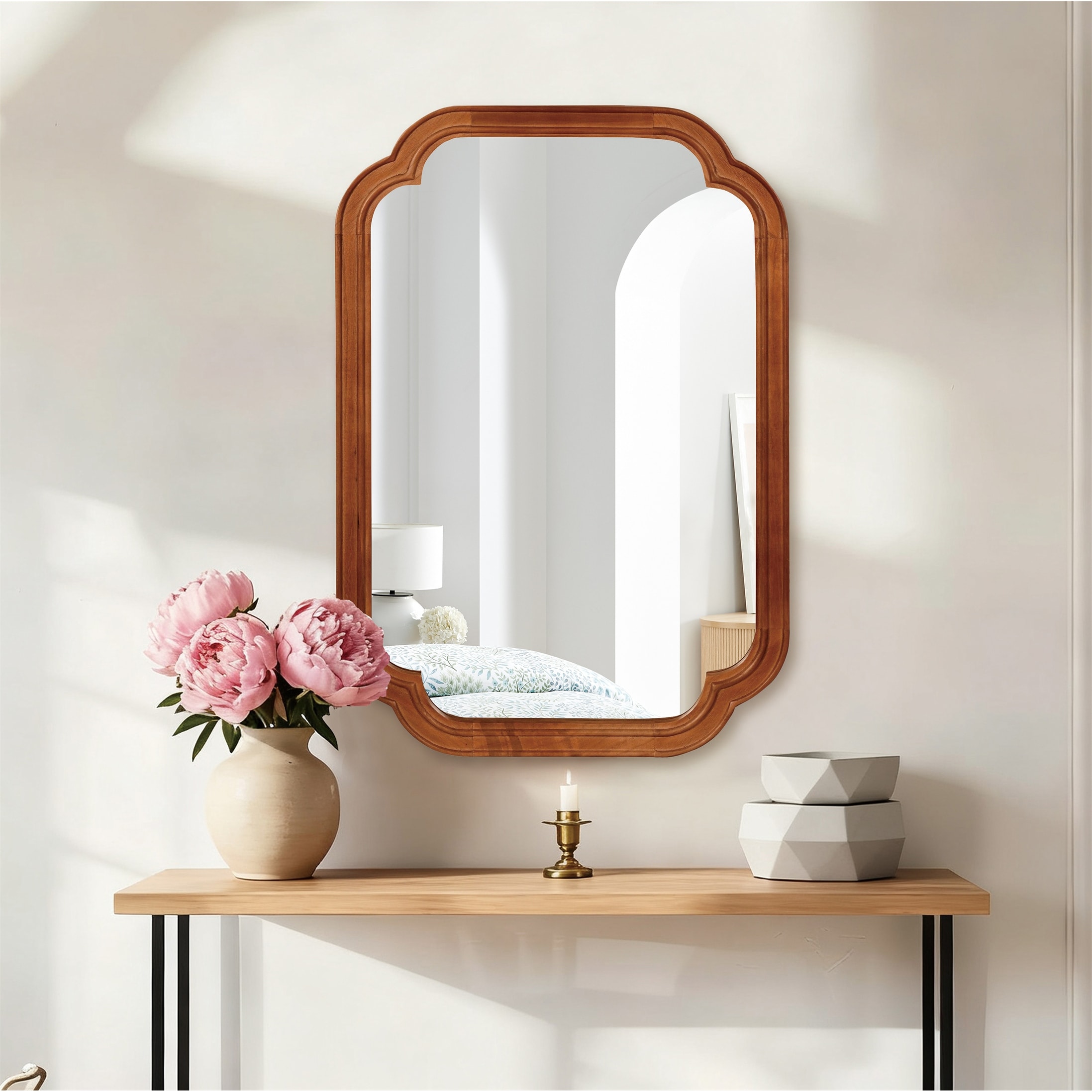 20" x 30" Solid Wood Frame Rounded Corner Decorative Mirror