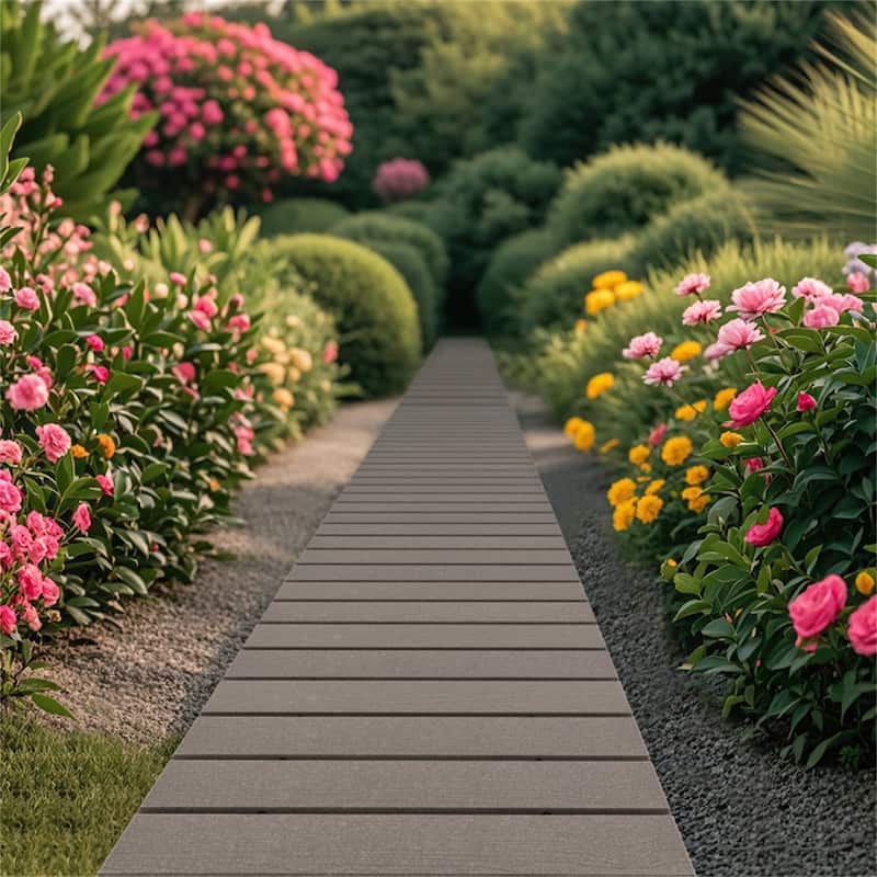 Premium HDPE Roll Up Garden Walkway with Wood Grain Finish 8 ft Long Portable Outdoor Pathway