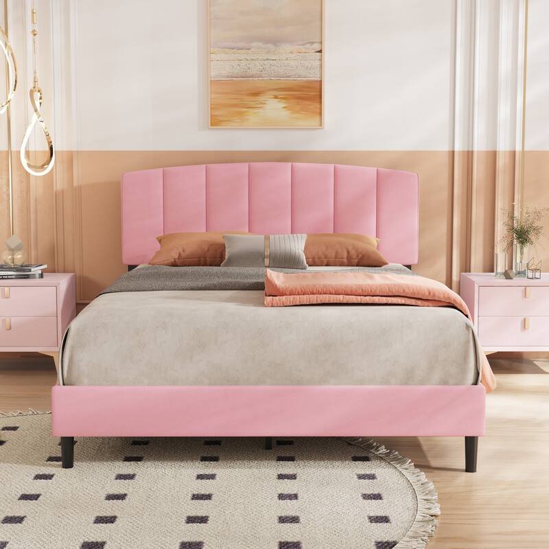 Alazyhome Upholstered Platform Bed Frame with Bedside Cupboard