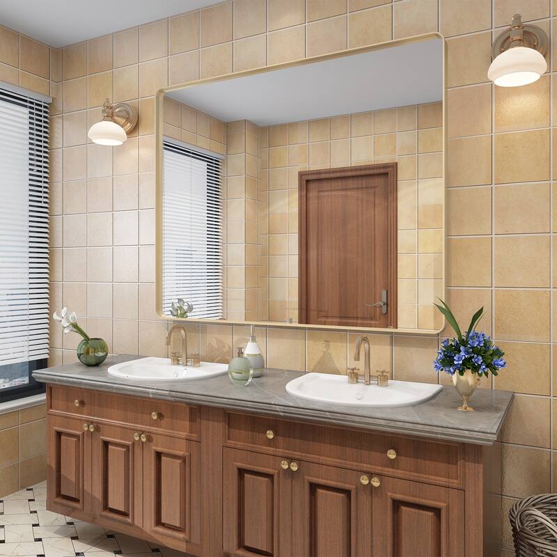 Modern Metal Frame Wall Mounted Bathroom Vanity Mirror - 48x40 - Gold
