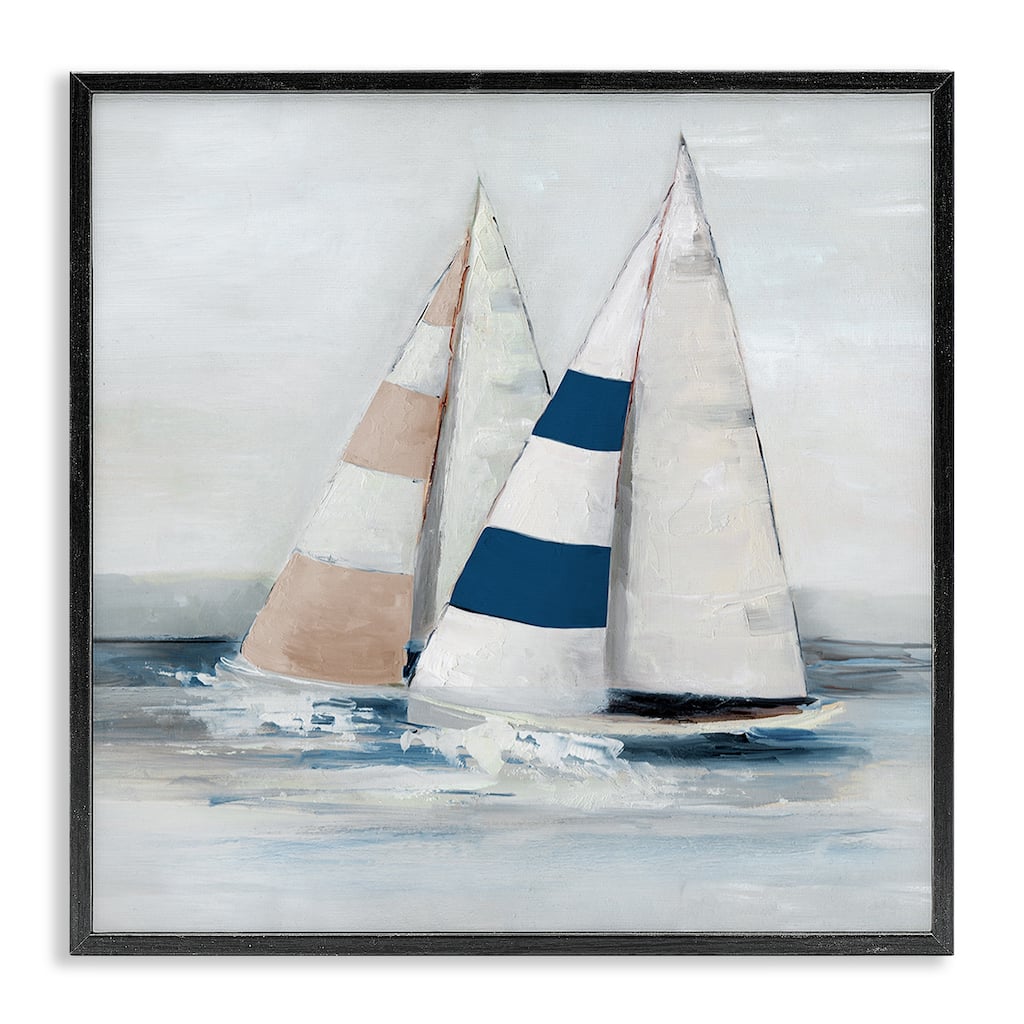 Stupell Striped Sailboat Duo Framed Giclee Art Design By Sally Swatland
