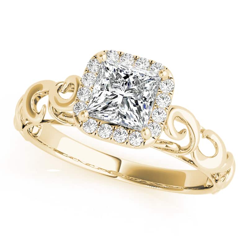 Auriya 14k Yellow Gold Lab Grown Princess Diamond Halo Engagement Ring 0.50 to 5.00 ct. tw. (F-G VS) - 0.75 ct. center - 4