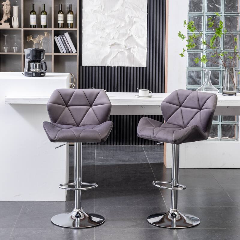 Roundhill Furniture Breni Velvet Diamond Tufted Swivel Adjustable Height Barstool, Set of 2