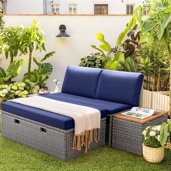 Furniwell Outdoor Daybed Patio Furniture Set Rattan Storage