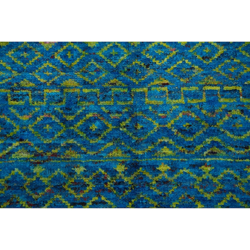 Hand-knotted Modern Wool Blue Geometric Oriental Area Rug - 7' 5'' X 5' 4''