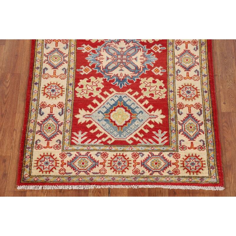Traditional Kazak Accent Rug Hand-Knotted Geometric Wool Carpet - 2'10" x 4'2"