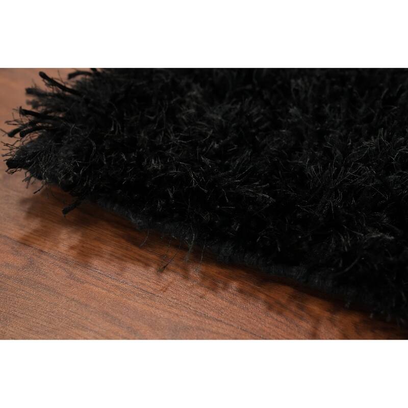 Hand Knotted Oriental 100% Wool Carpet Modern Contemporary Black Shaggy Area Rug - 5' 9'' X 3' 11''