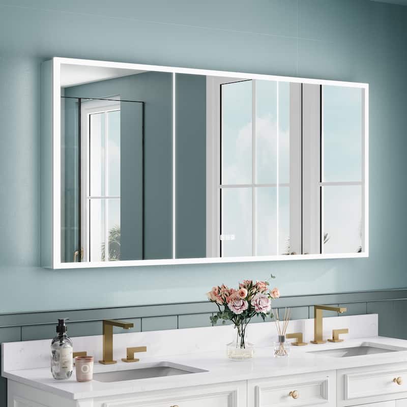 30'' H Recessed or Surface Frameless LED Mirror Cabinet With Defogger, Dimmer, Outlets & USB Ports 