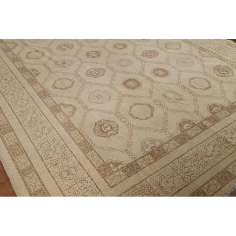 All-Over Vegetable Dye Khotan Turkish Area Rug Handmade Wool Carpet - 8'11" x 11'10"