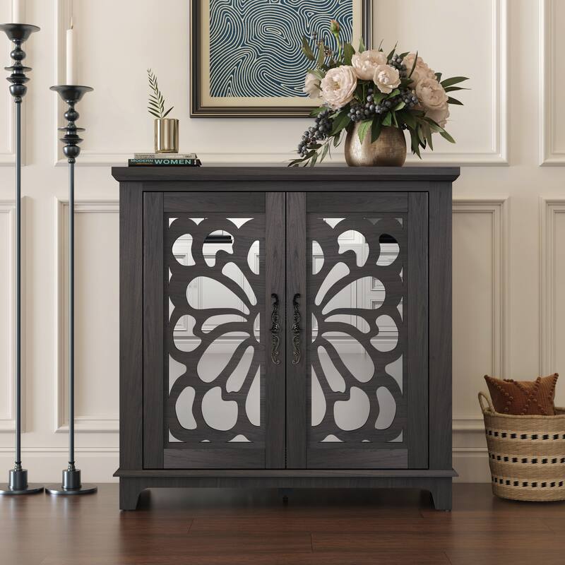 Rossetta Elegant Wooden Intricate Cutout Charming Butterfly Pattern Accent Cabinet with Adjustable Shelf