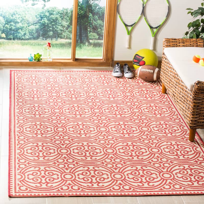 SAFAVIEH Linden Marylee Indoor/ Outdoor Waterproof Patio Backyard Rug - 4' x 6' - Red/Creme
