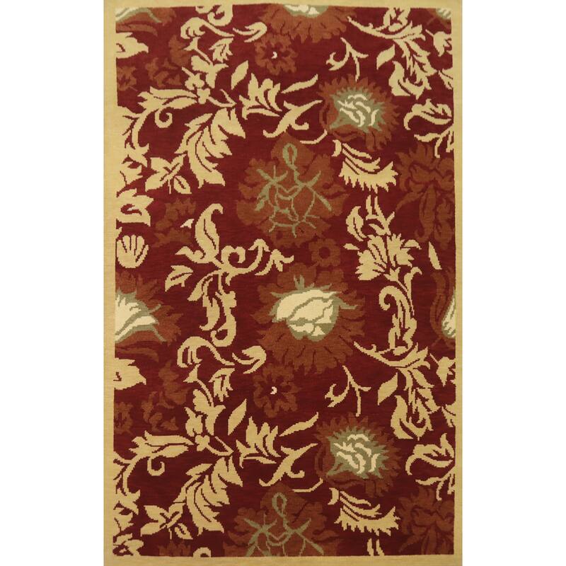 Red Floral Indian Area Rug 7x10 - 10' 1'' X 6' 6''
