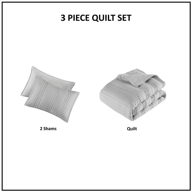 3 PCS King/Cal King Poly Gauze Quilt Set Gray