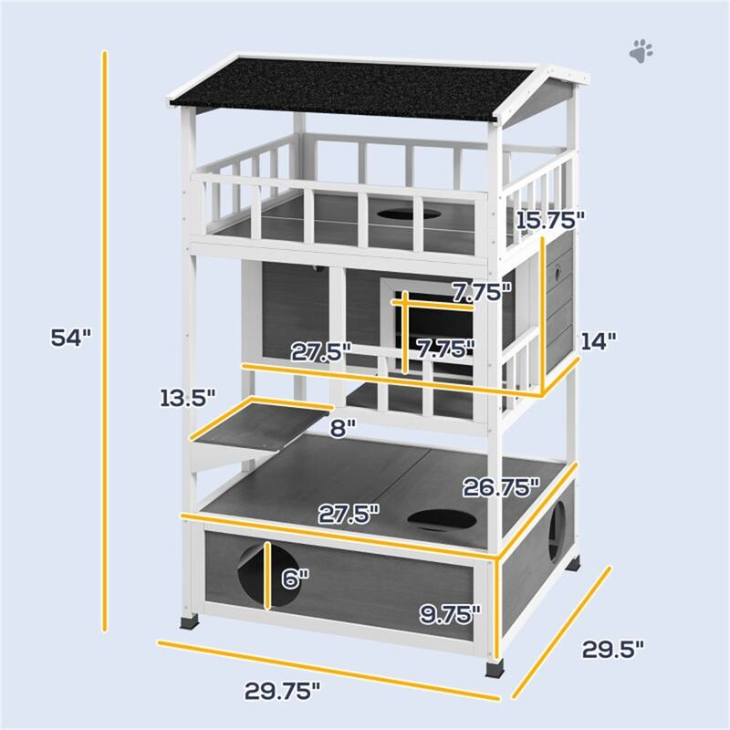 Pet Stairs & Cat Climbing Tower - Solid Fir Wood, Waterproof, Escape Door, Removable Board - 29.75" L x 29.5" W x 54" H