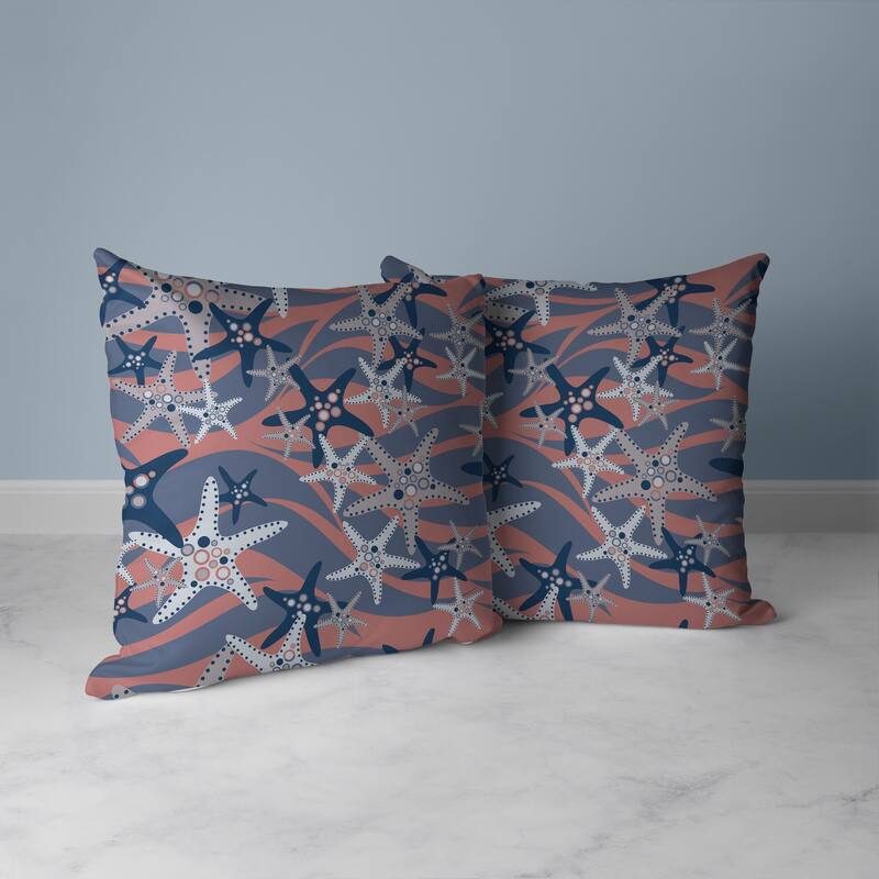 Starfish Sway Faux Suede Reversible Throw Pillow Blue and Rosy