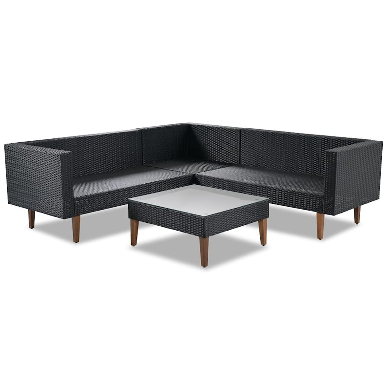 4 Piece Outdoor Wicker Sofa Set Patio Furniture with Pillows