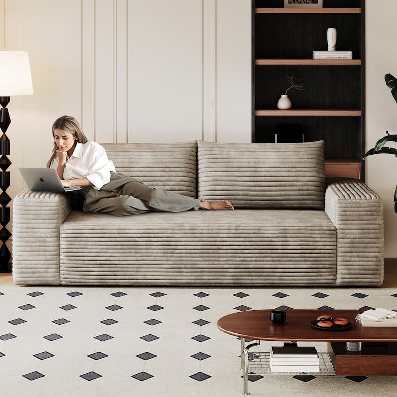 63" Corduroy Fabric Sofa, Camel, No Assembly, for Multiple Spaces - Multi-Color